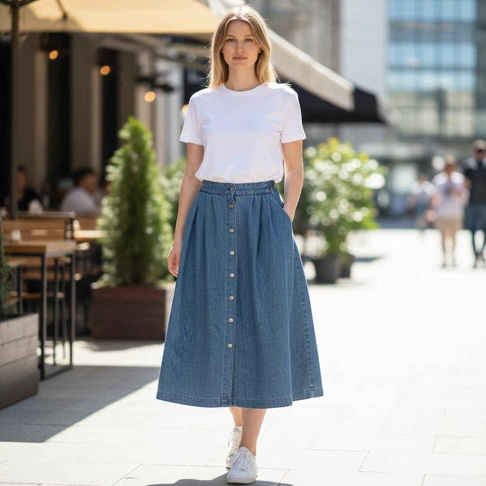 Vintage women's Blue jeans long skirt Manor house Made In USA Sz 10